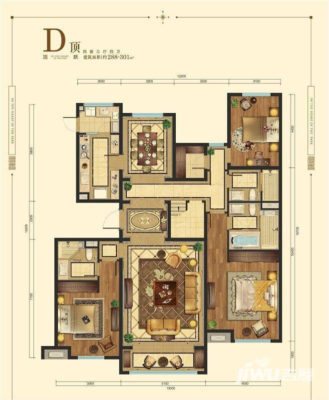 华润公元九里华润公元九里户型图 d户型顶跃首层四室三厅四卫288-301