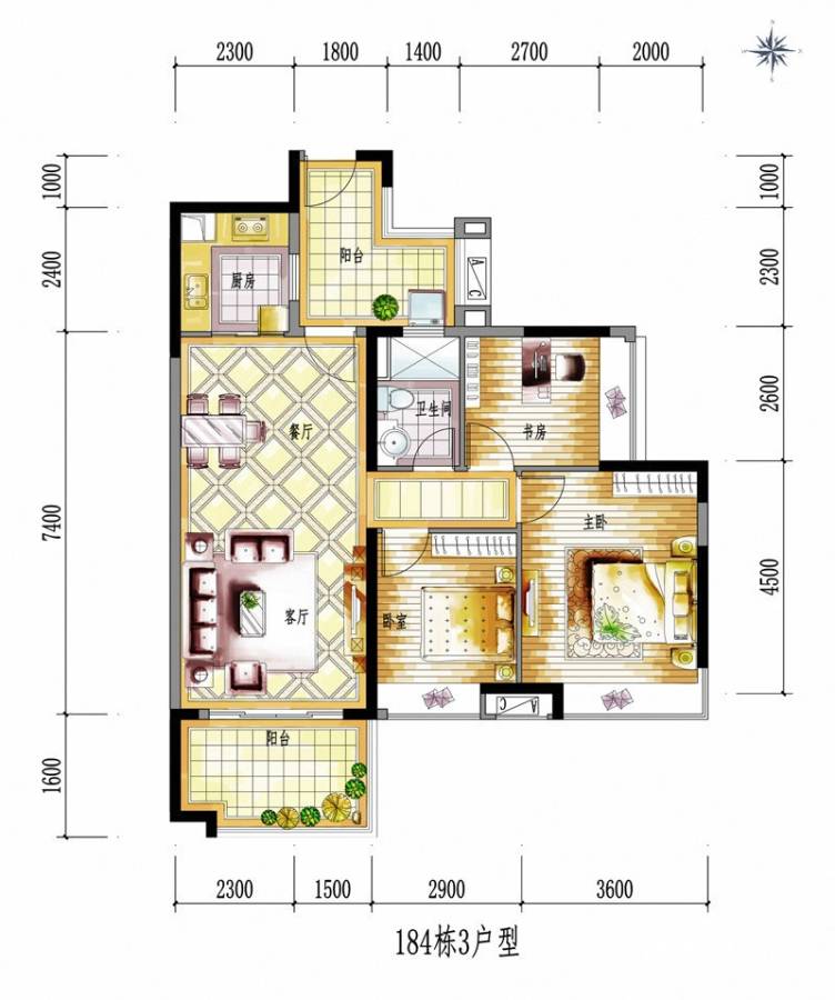 保利生态城户型图 184栋3户型