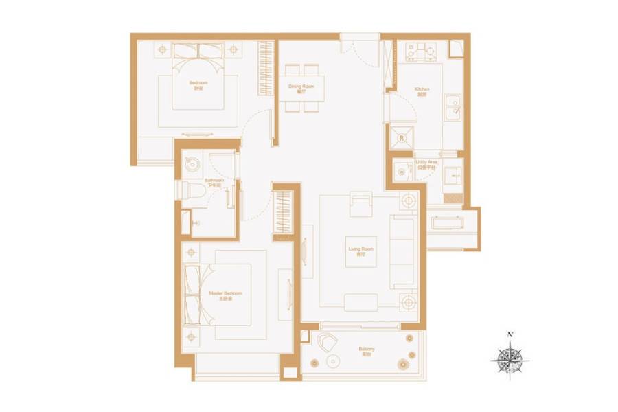 瑞虹新城怡庭户型图 全南两房 102㎡