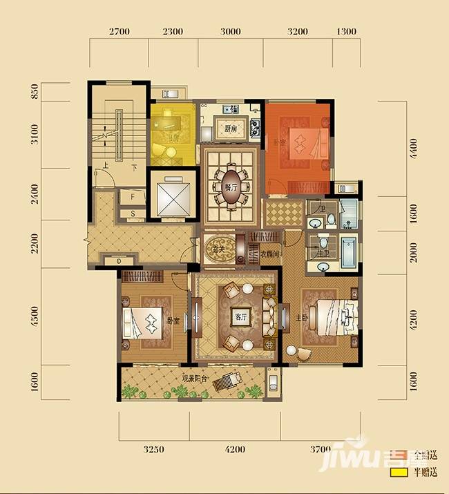 铂金府邸户型图 二期m户型 130㎡