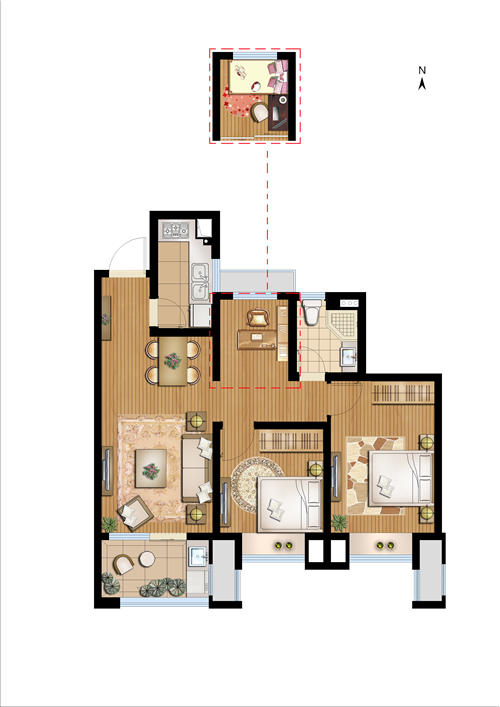 招商学府1872户型图 83㎡三室两厅一卫 83㎡