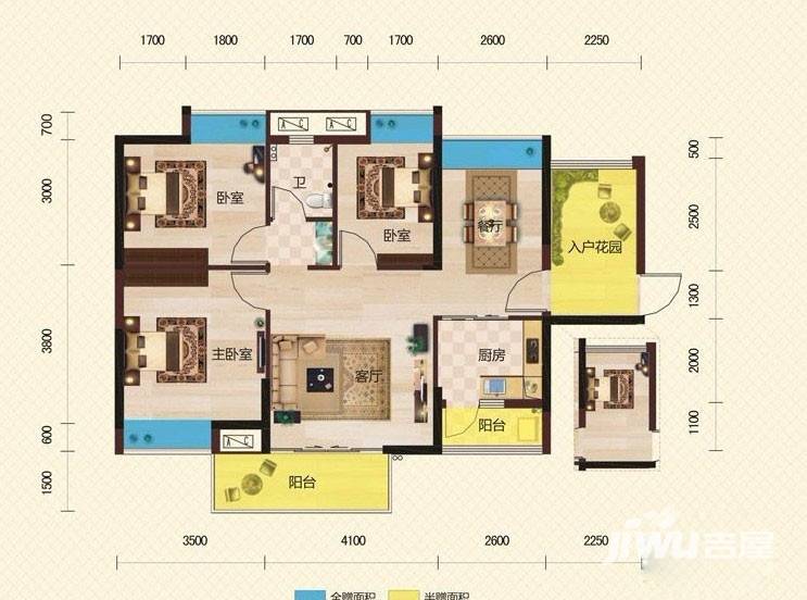 蓝山郡户型图 1-b栋d1-01户型3室2厅1卫 99.21㎡