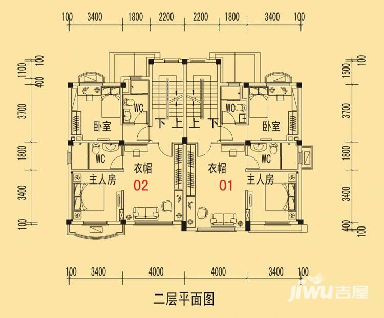 碧桂园山湖城户型图 双拼l-c户型二层 四房两厅 209.28㎡