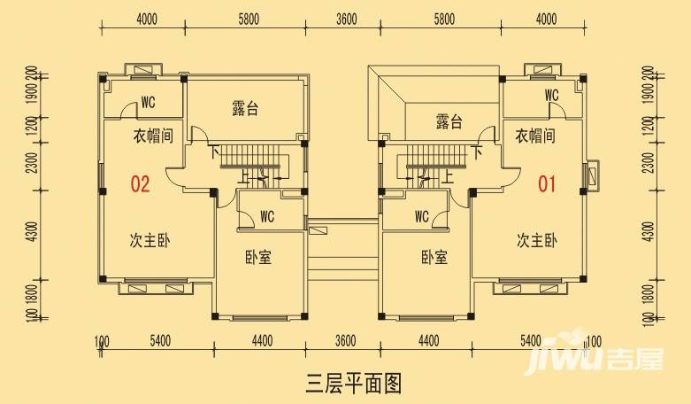 碧桂园山湖城户型图 双拼g2户型三层 五房两厅 316.97㎡