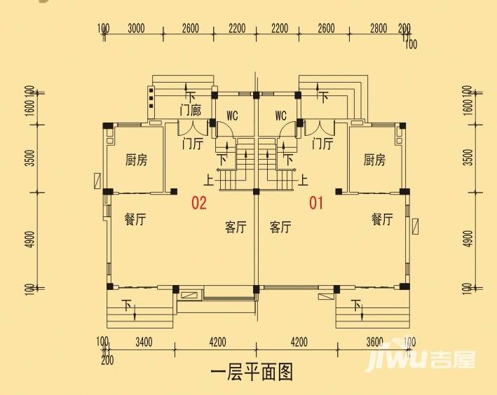 碧桂园山湖城户型图 双拼g10x户型一层 四房两厅 215.87㎡