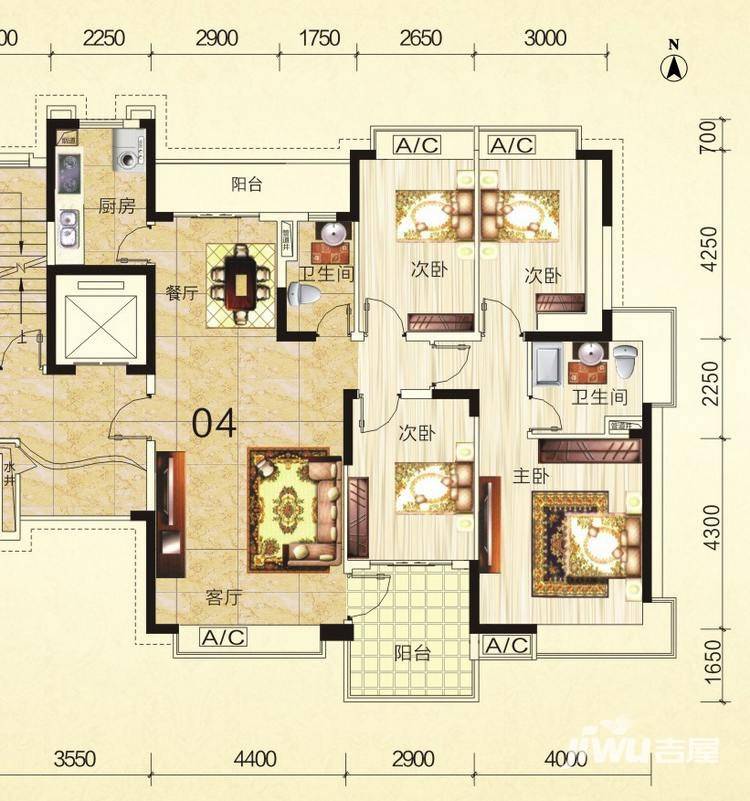 长沙恒大华府恒大华府户型图 四室两厅两卫 145㎡户型