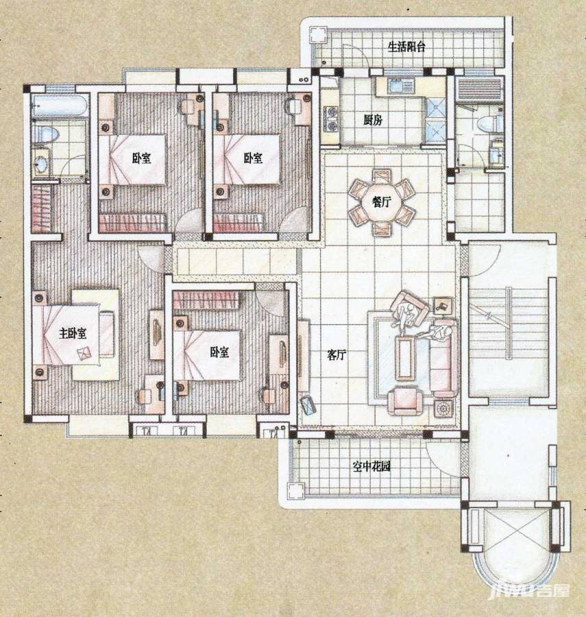 江山帝景户型图 四房二厅二卫 170㎡