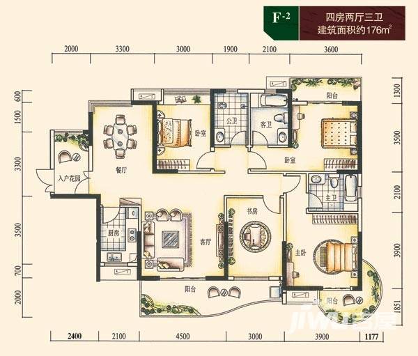 湘域熙岸f2户型四房两厅