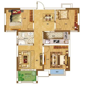 荣盛花语城户型图 b17号栋户型,建筑面积约89.8㎡