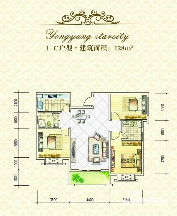 首和山语城首和山语城户型图 三室两厅两卫 128㎡