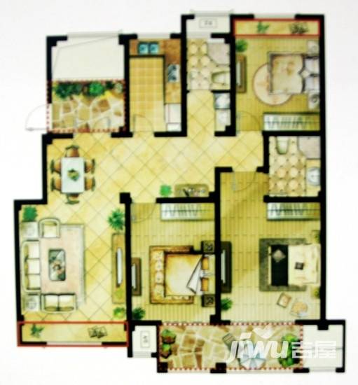 扬州华建香颂溪岸e3户型三室二厅户型图_首付金额__0.