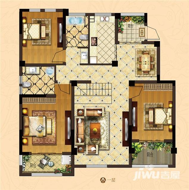 金鑫朗郡金鑫朗郡户型图 洋房a1户型122平米三室两厅两卫 122㎡