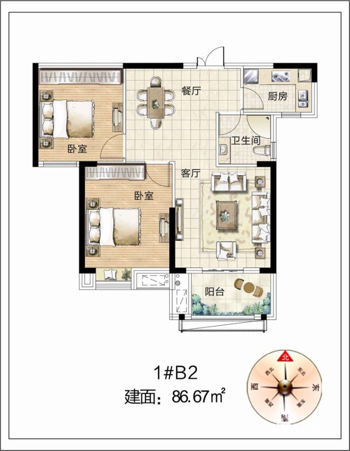 东建金海湾东建金海湾户型图 1#楼b2户型 86㎡