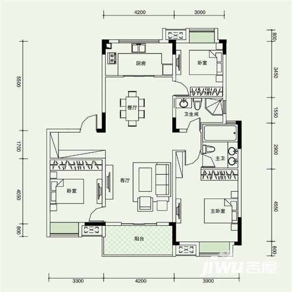 联投花山郡户型图 a2户型 140㎡