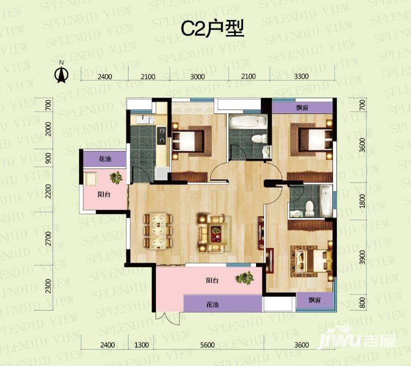 清江泓景户型图 c2户型 3室2厅2卫 120㎡