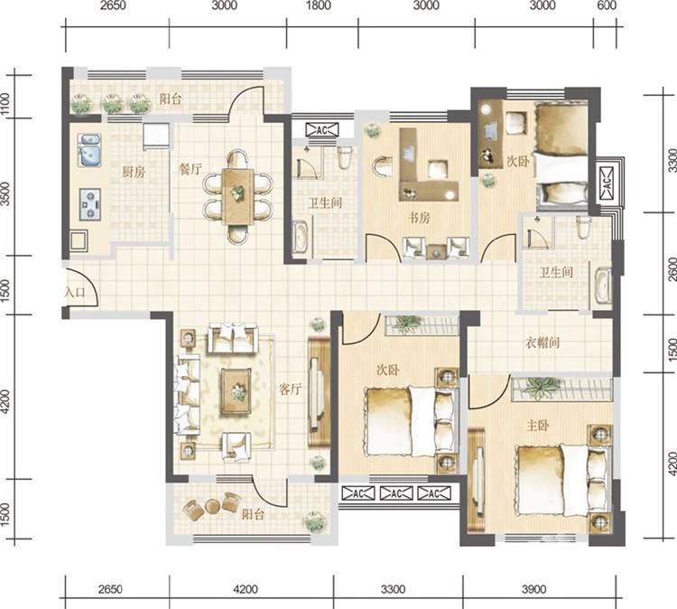 华润置地橡树湾户型图 163㎡四室两厅两卫