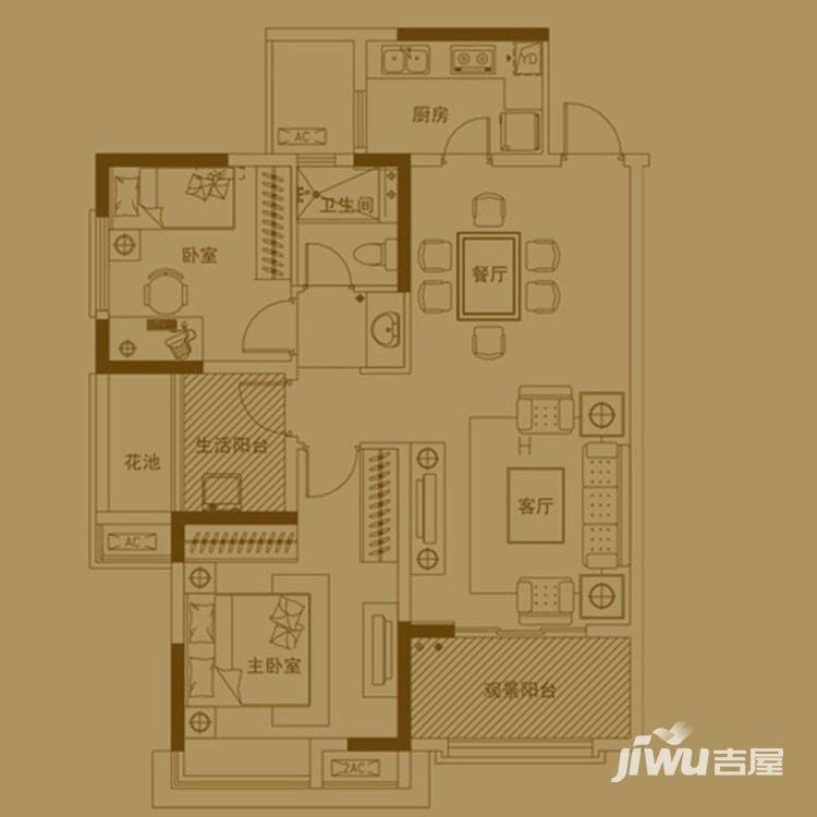 复地东湖国际复地东湖国际户型图 三期10,11号楼i4户型 二房二厅一卫