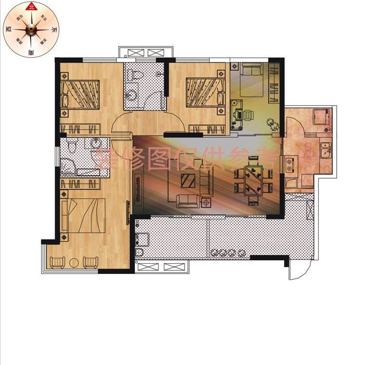 清江山水清江山水户型图 b户型 四房两厅两卫 110㎡