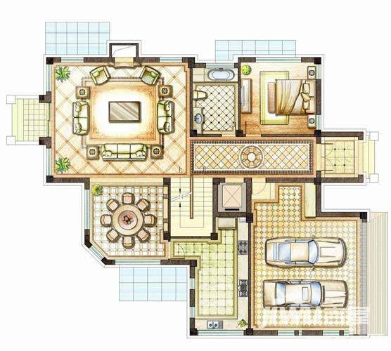 武汉长岛户型图 2b号楼一层 1室2厅1卫 150㎡