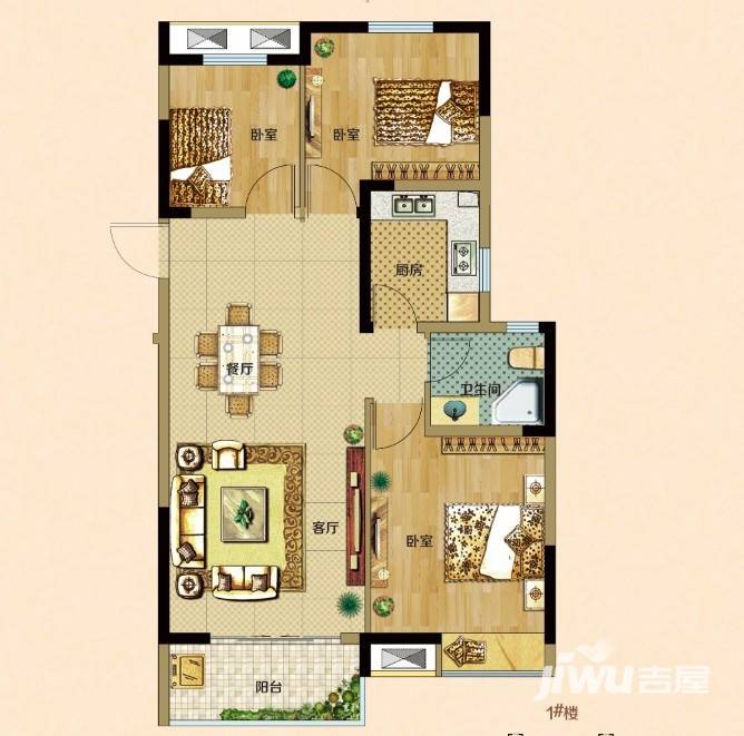 宇业天逸华府户型图 1号楼90.2平米w3户型 90.2㎡