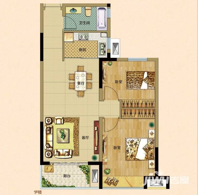 宇业天逸华府户型图 1号楼80.7平米w2户型 80.7㎡