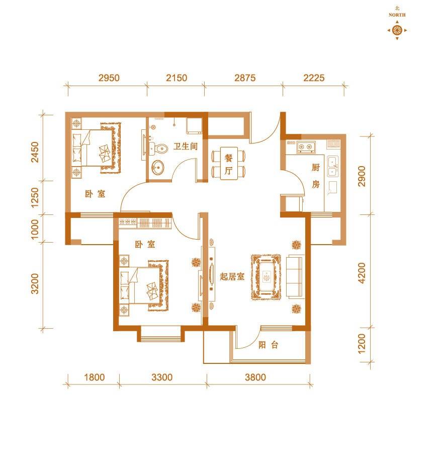 紫熙台紫熙台户型图 洋房1#楼标准层b户型 88㎡