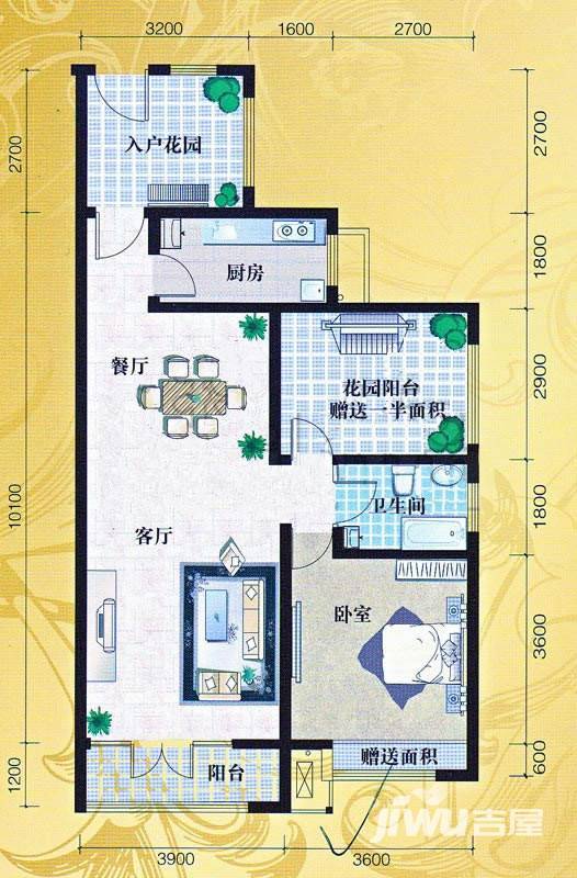 津沽首府津沽首府户型图 两室二厅一卫一厨 93㎡