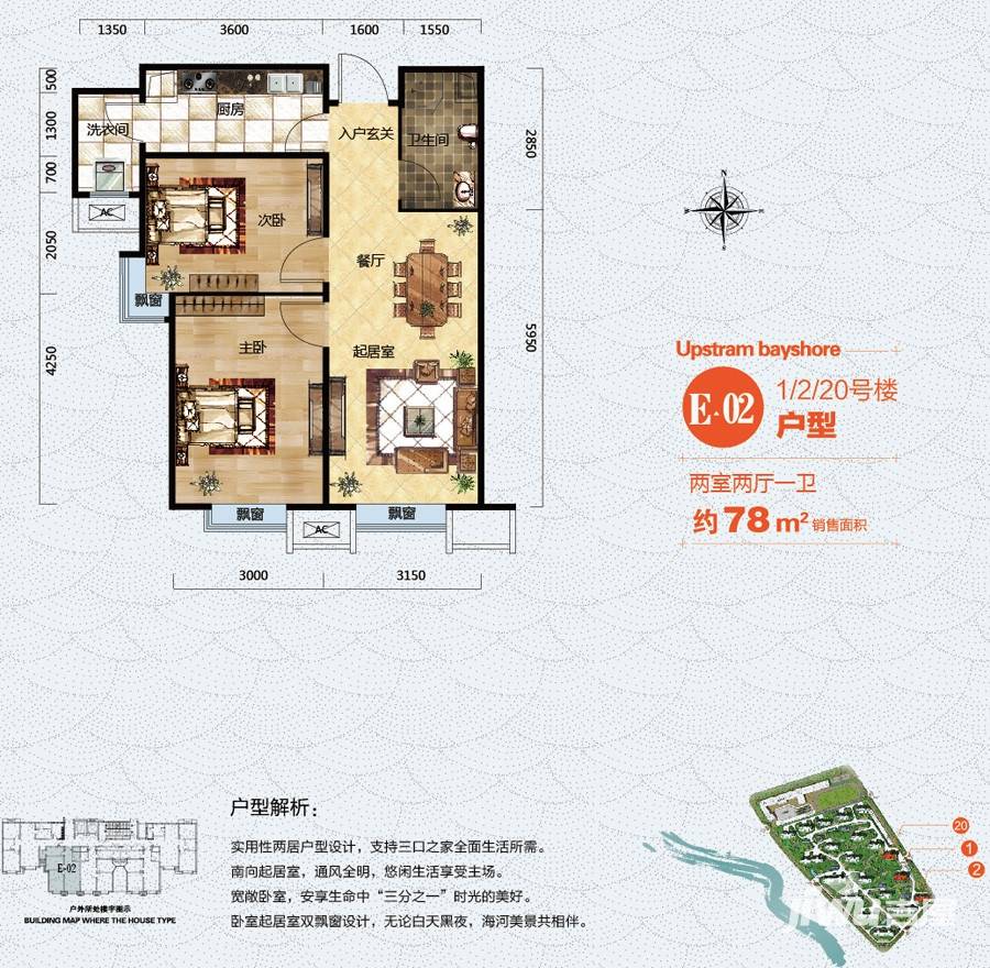 富力又一城天津津南新城户型图 上游水岸高层产品 e2户型 78㎡