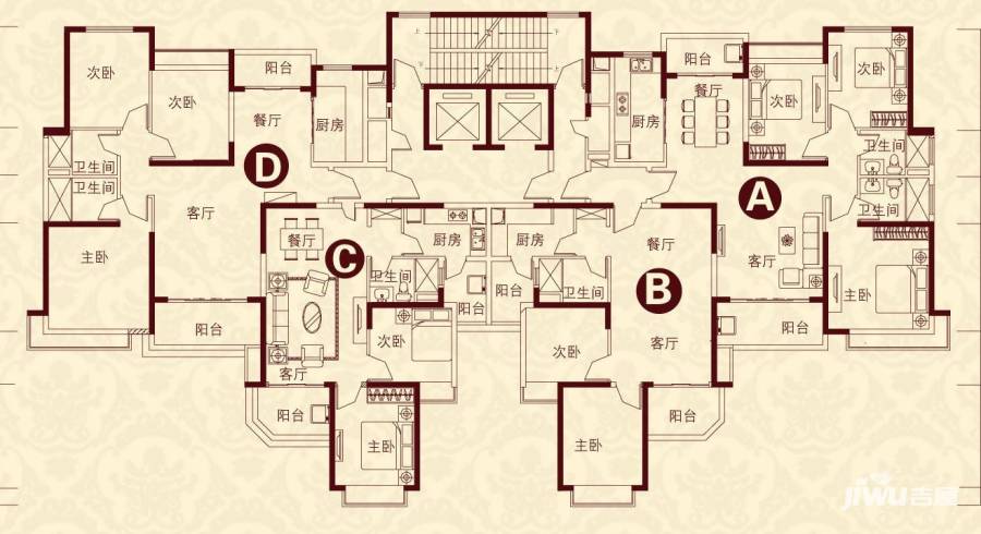 恒大绿洲恒大绿洲户型图 4栋标准层平面示意图