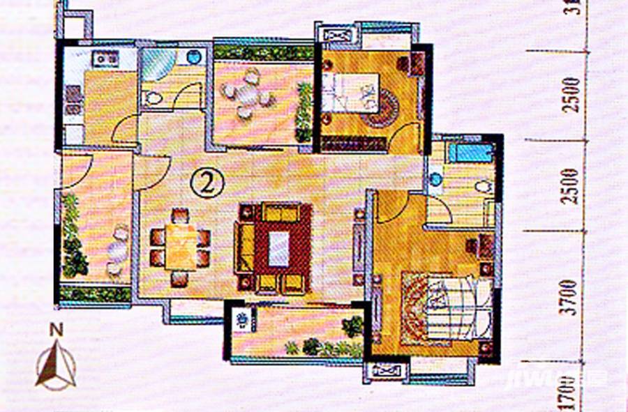 珠光御景山水城户型图 20号楼01,02单元02户型 99 99㎡