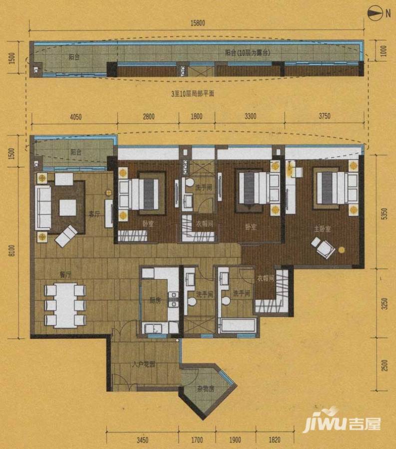 嘉裕公馆户型图 c栋03单位西向 158.52㎡