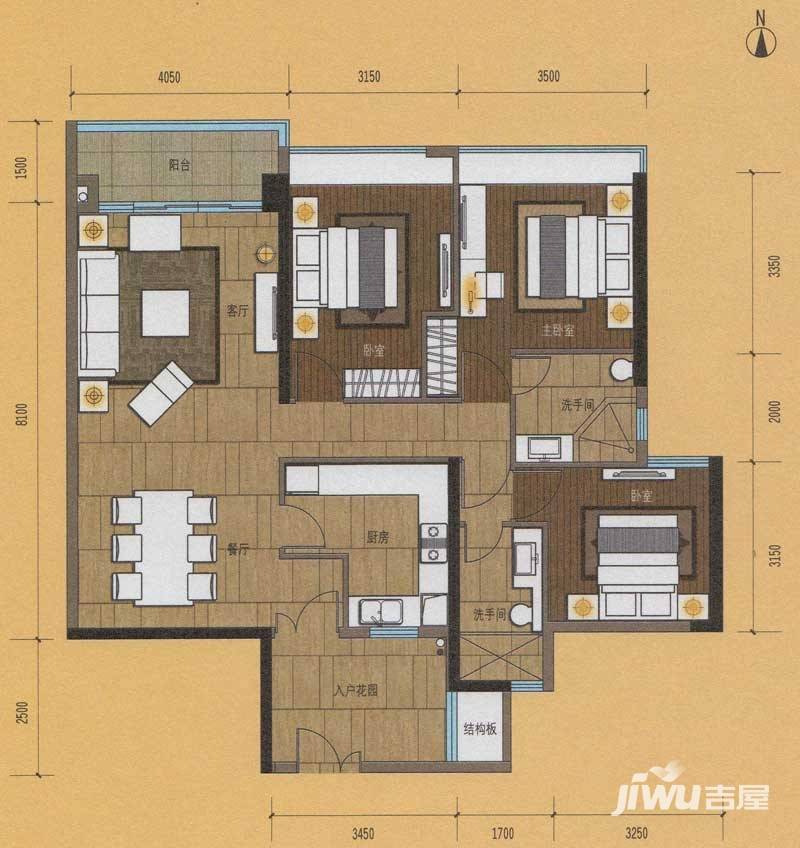 嘉裕公馆户型图 b栋04单位北向 118.89㎡