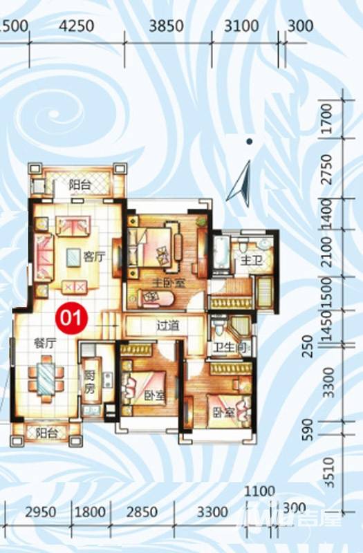 锦绣半岛户型图 东区13座01单元 136㎡