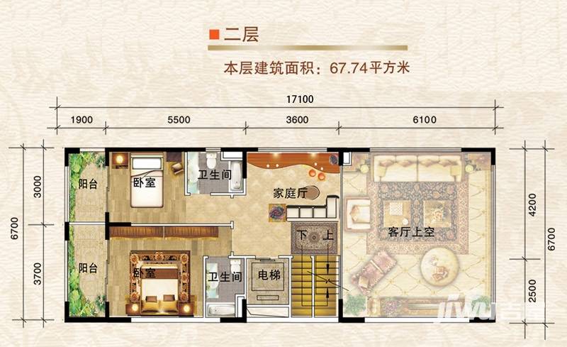 合和新城户型图 3期电梯别墅二层平面图 67.74㎡