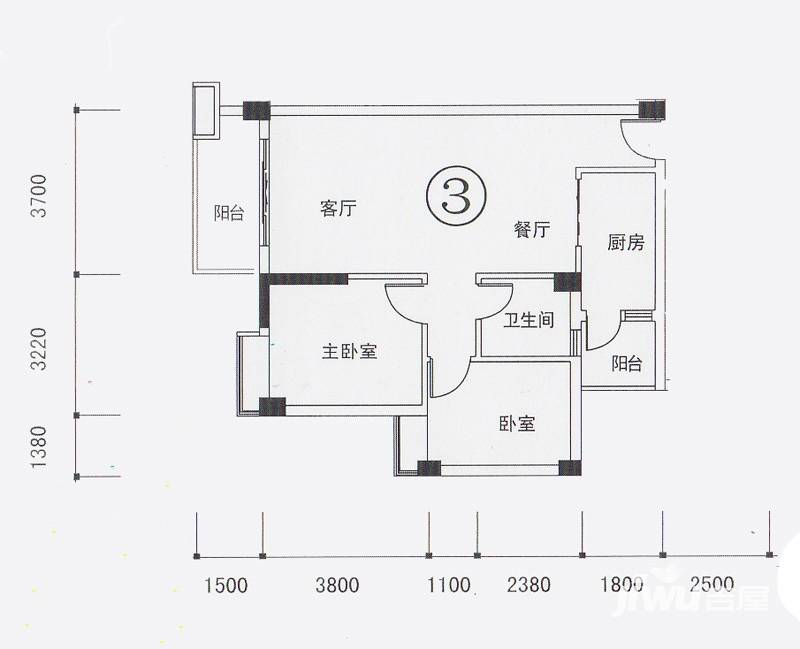 利泰花林湖畔户型图 1,2号楼(2-9层)03单位 78.12㎡