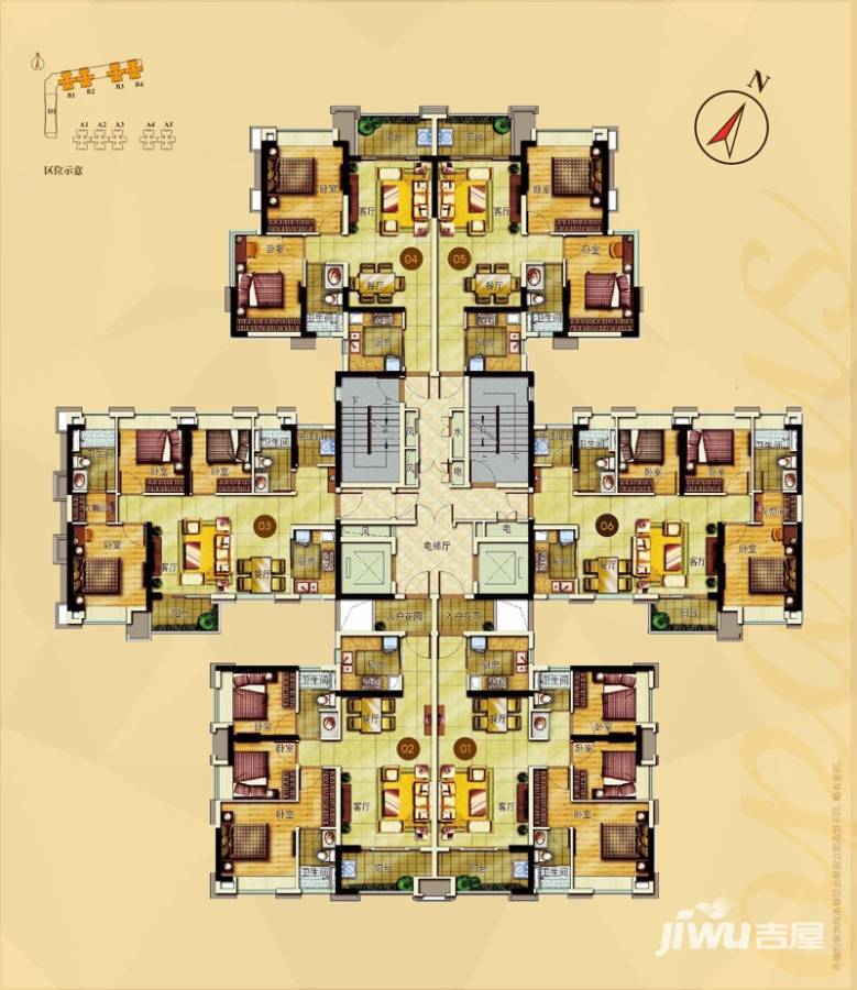 万科欧泊户型图 四期b1及b4栋5-30层,b2及b3栋5-32层标准层平面图