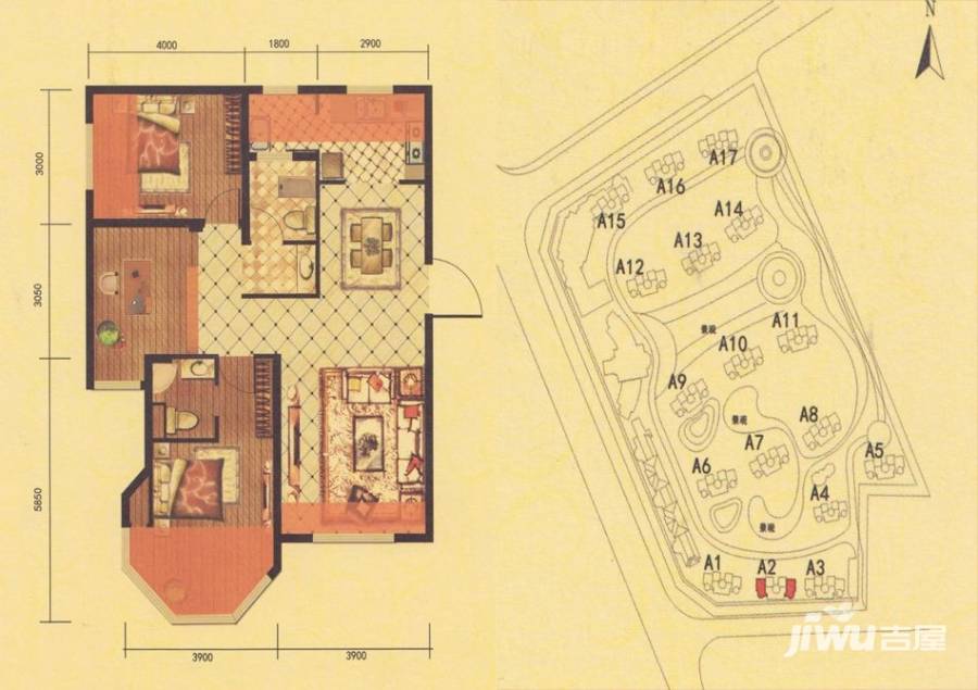 中南世纪城中南世纪城户型图 奢华三房 三室二厅二卫 97㎡