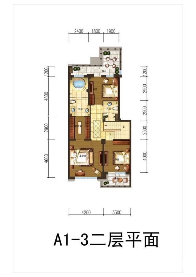 金地铂悦户型图 a1-3 地上二层 二室一厅二卫 193㎡