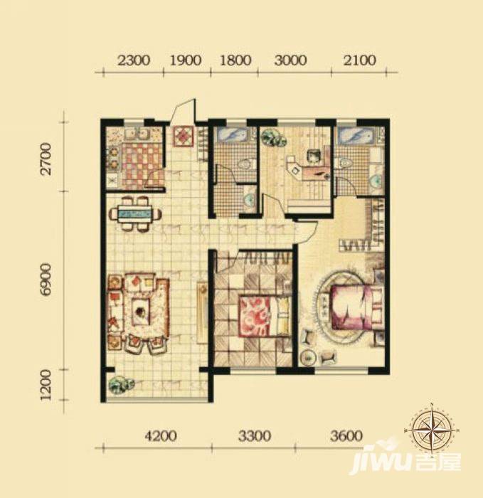 帝景湾户型图 美誉3室2厅2卫 141㎡