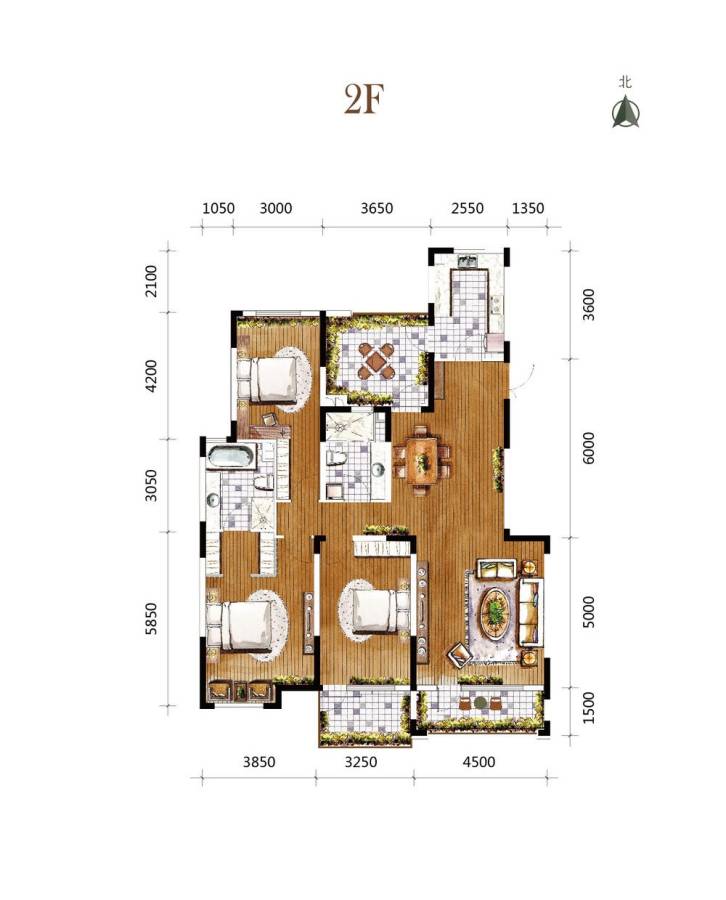 汇置尚都户型图 洋房2f 三室两厅两卫 152㎡