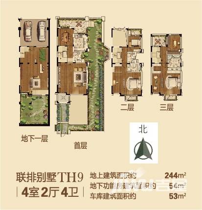 汇置尚都户型图 联排户型th9 四室二厅四卫 244㎡