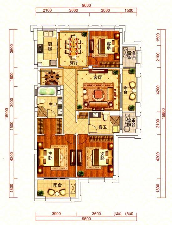 绿城玫瑰园南区户型图 a户型 3室2厅2卫 140㎡