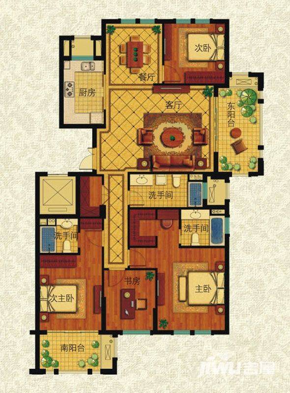 祥生御江湾户型图 s户型 4室3厅2卫1厨 182.10㎡