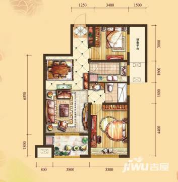 天湖国际户型图 4栋f1户型 两室两厅一卫 建筑面积约80.77-85.77㎡