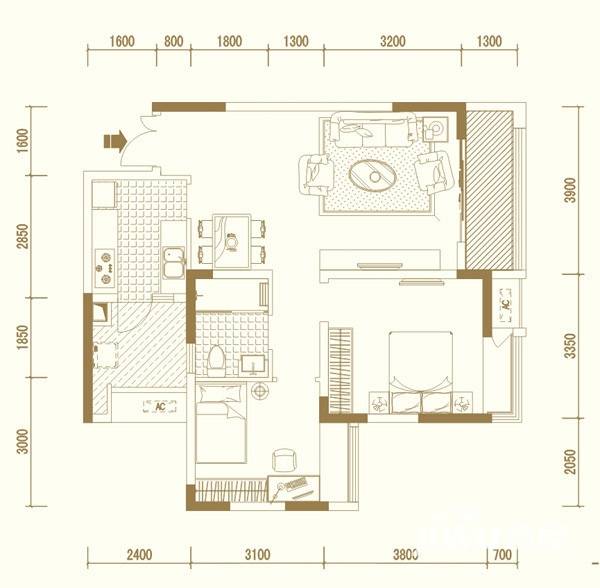 华润中央公园户型图 12号楼3号户型两室两厅一卫 67㎡