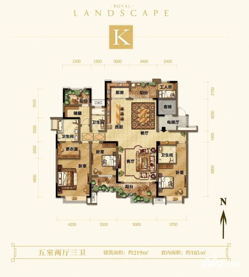 紫御江山户型图 紫御江山御湾组团洋房3/4/5/6号楼k户型 套内185㎡