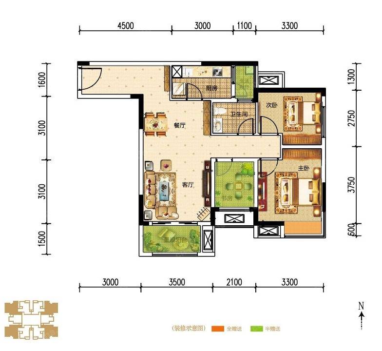 信达滨江蓝庭信达滨江蓝庭户型图 a户型n 1灵动两房 套内约68.