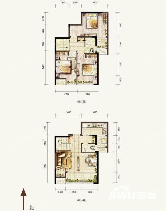 万科金域学府户型图 翰江跃层b户型 100㎡