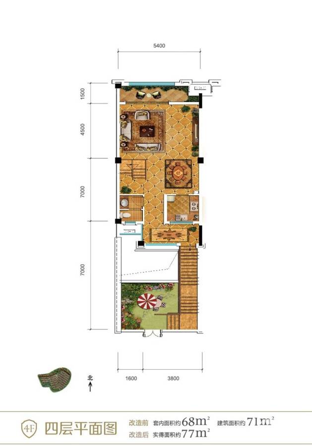 金科城户型图 b户型中段四层平面图 71㎡