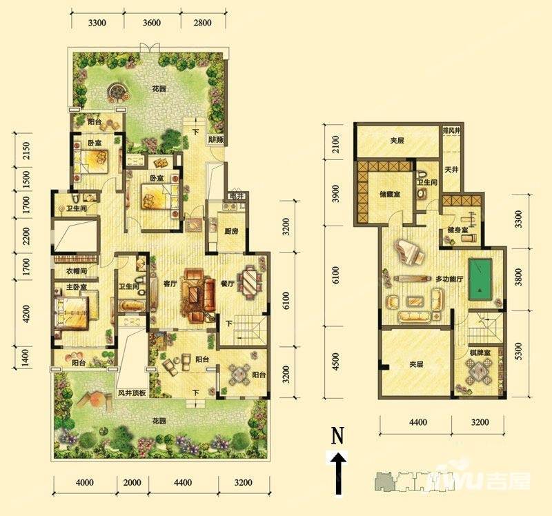 鸿府户型图 隆鑫鸿府一期b1栋1f 3室2厅2卫 套内面积约145平米 328.